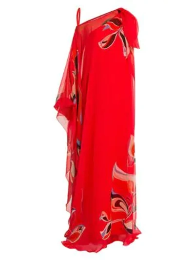 Shop Emilio Pucci Heliconia Print Silk Chiffon Gown In Magenta