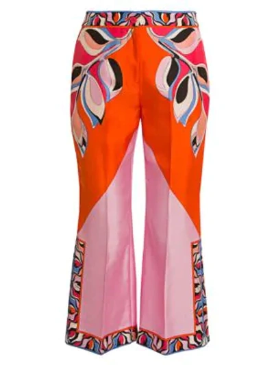 Shop Emilio Pucci Heliconia-print Silk Twill Trousers In Red Peony