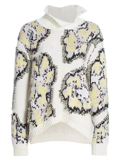 Shop 3.1 Phillip Lim / フィリップ リム Fil Coupe Abstract Daisy Stretch-wool Sweater In White Multi