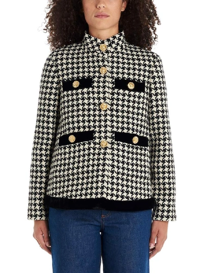 Shop Gucci Buttoned Houndstooth Jacket In Black&white