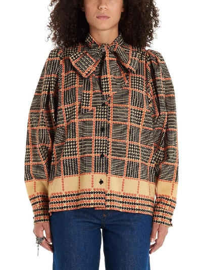 Shop Gucci Houndstooth Pussy Bow Shirt In Multi
