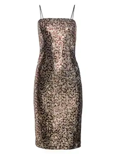 Shop Milly Women's Kaia Leopard Sequin Midi Sheath Dress In Gold