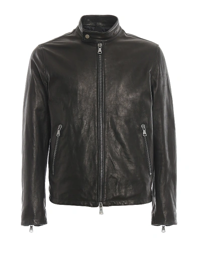Shop Orciani Black Leather Puffer Jacket