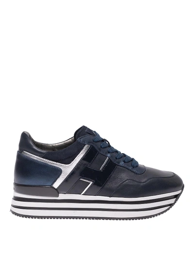 Shop Hogan H483 Blue Leather Sneakers