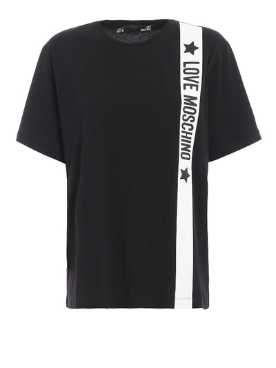 Shop Love Moschino Vertical Logo Band Black Over T-shirt