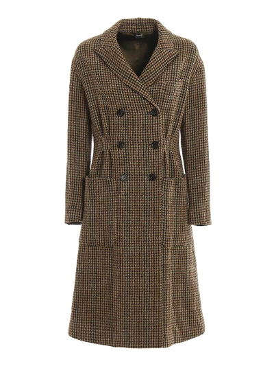 Shop Aspesi Houndstooth Wool Double-breasted Coat In Dark Beige