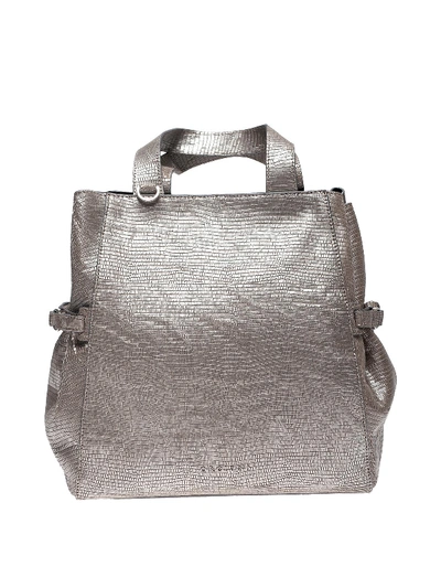 Shop Orciani Fan Printed Laminated Leather Medium Bag In Metallic
