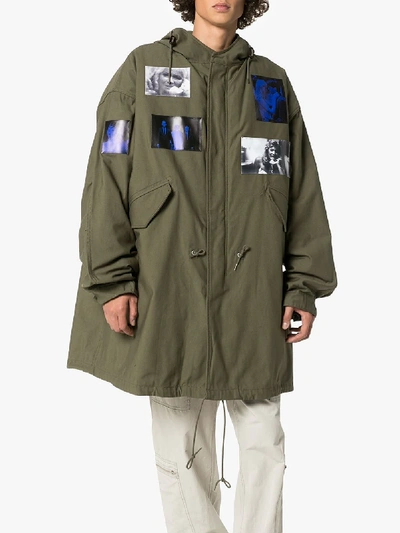 Shop Raf Simons Patchwork Hooded Parka In Green