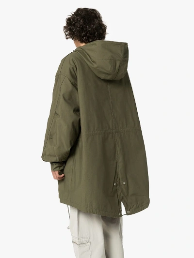 Shop Raf Simons Patchwork Hooded Parka In Green