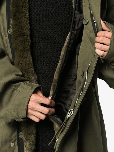 Shop Raf Simons Patchwork Hooded Parka In Green