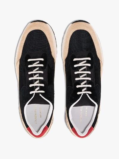 Shop Common Projects Black And Beige Track Low Top Leather Sneakers
