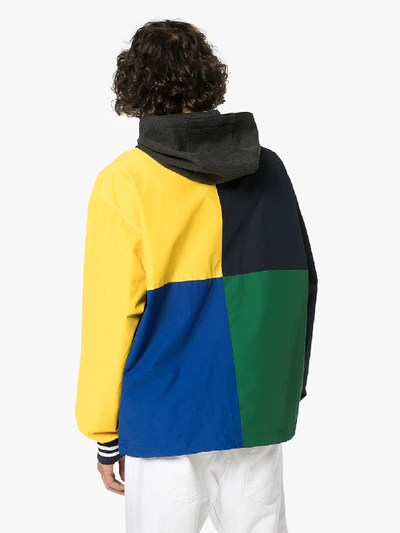 Shop Polo Ralph Lauren Colour Block Logo Print Hooded Jacket In Blue