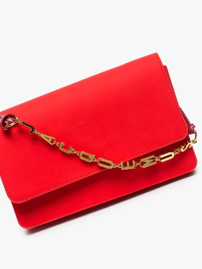 Shop Jacquemus Red Logo Chain Leather Shoulder Bag