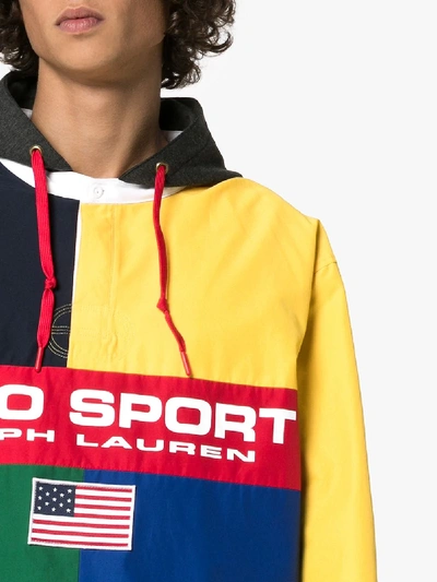 Shop Polo Ralph Lauren Colour Block Logo Print Hooded Jacket In Blue