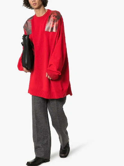 Shop Raf Simons Photographic Print Wool Sweater In Red