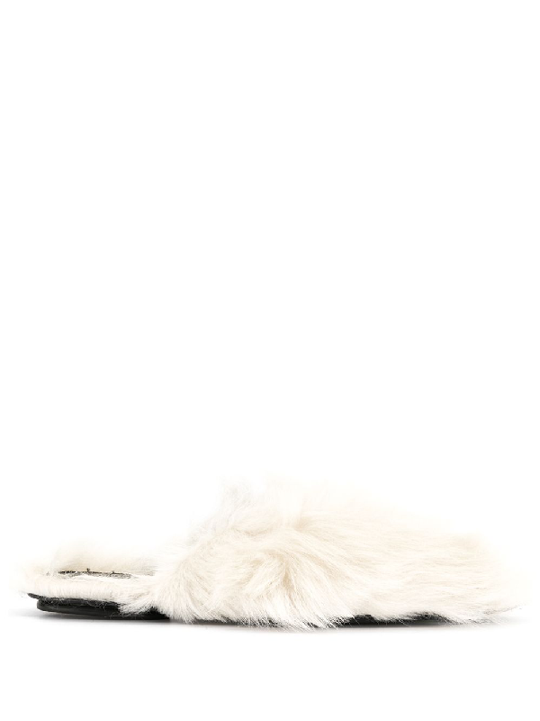 Rosetta Getty Fuzzy Slippers In White | ModeSens