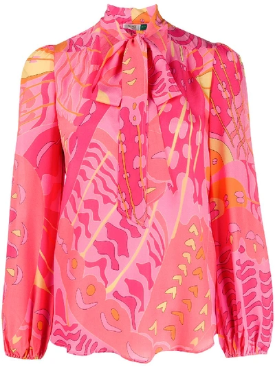 Shop Rixo London Abstract-print Silk Blouse In Pink