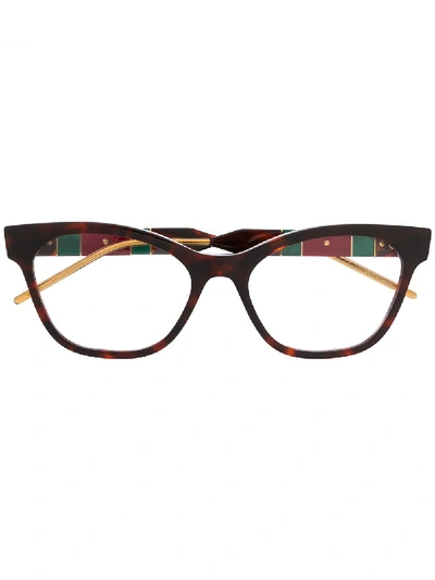 Shop Gucci Web Detail Glasses In Brown