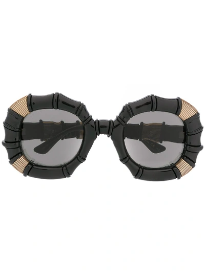 Shop Gucci Structured Round Frames Sunglasses In Black