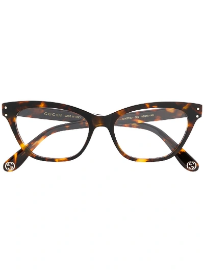 Shop Gucci Tortoiseshell Cat Eye-frame Glasses In Brown