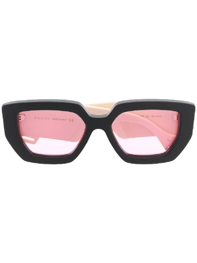 Shop Gucci Two Two Oversized Sunglasses In Black