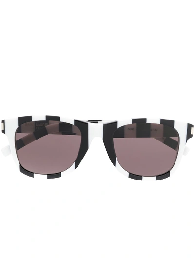 Shop Saint Laurent Striped Square-frame Sunglasses In Black