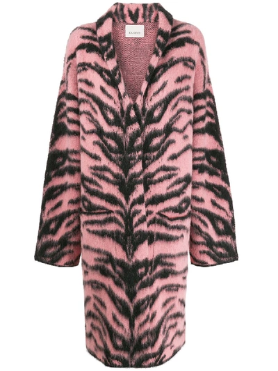 Shop Laneus Long Tiger-pattern Coat In Pink