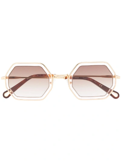 Shop Chloé Octagonal Frame Sunglasses In Brown