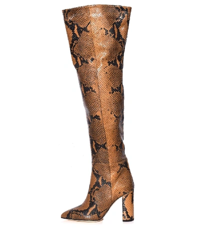 Shop Paris Texas Snake Print Over The Knee Boot In Caramel