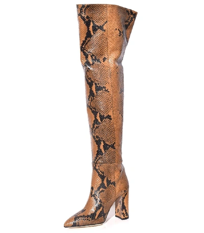 Shop Paris Texas Snake Print Over The Knee Boot In Caramel