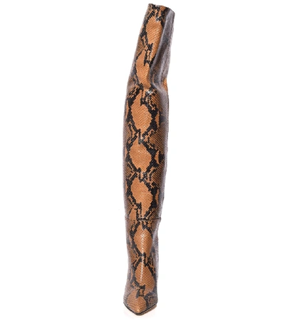 Shop Paris Texas Snake Print Over The Knee Boot In Caramel