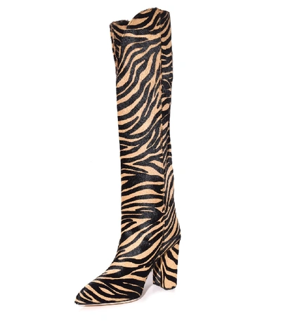 Shop Paris Texas Pony High Boot With Rounded Edge In Beige Zebra In Multi