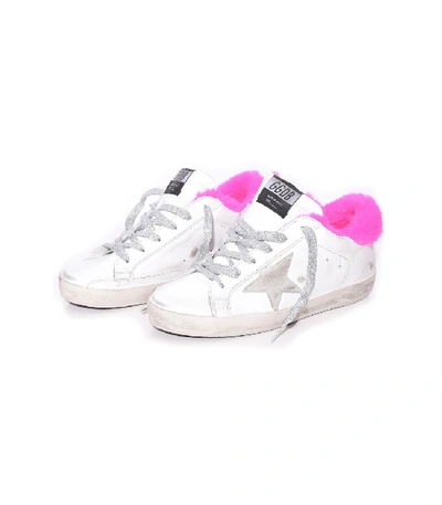 Shop Golden Goose Superstar Sneakers In White Leather/fuxia Shearling In Multi