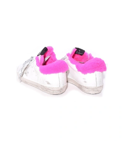 Shop Golden Goose Superstar Sneakers In White Leather/fuxia Shearling In Multi