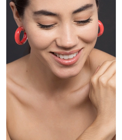 Shop Alison Lou Small Coral Loucite Jelly Hoops In Ylwgold