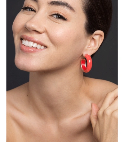 Shop Alison Lou Small Coral Loucite Jelly Hoops In Ylwgold