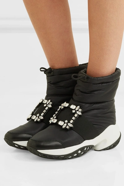 Shop Roger Vivier Run Buckled Shell And Leather Ankle Boots In Black