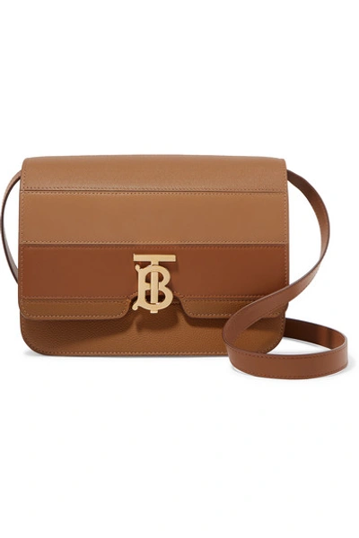 Shop Burberry Medium Paneled Smooth And Textured-leather Shoulder Bag In Brown