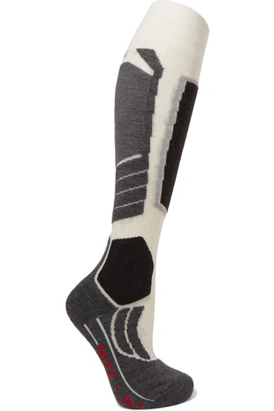Shop Falke Sk2 Intarsia Wool-blend Ski Socks In White