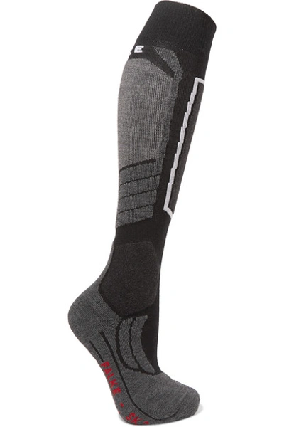Shop Falke Sk2 Intarsia Wool-blend Ski Socks In Black