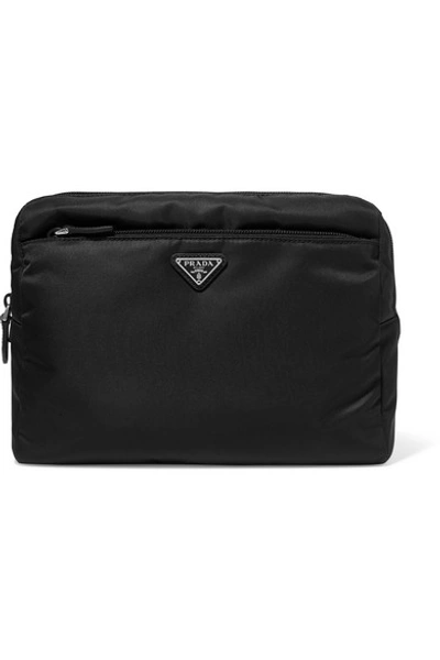 Shop Prada Appliquéd Leather-trimmed Nylon Cosmetics Case In Black
