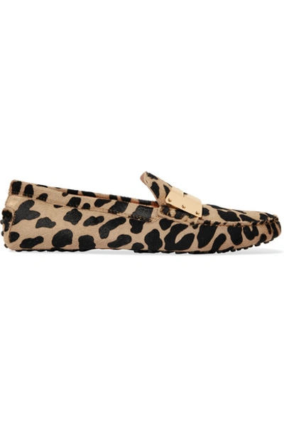 Shop Tod's Gommino Embellished Leopard-print Calf-hair Loafers In Leopard Print