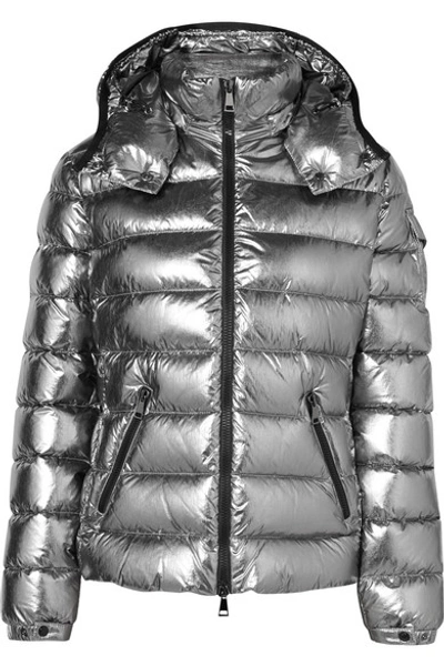 Shop Moncler Metallic Hooded Quilted Shell Down Jacket In Silver