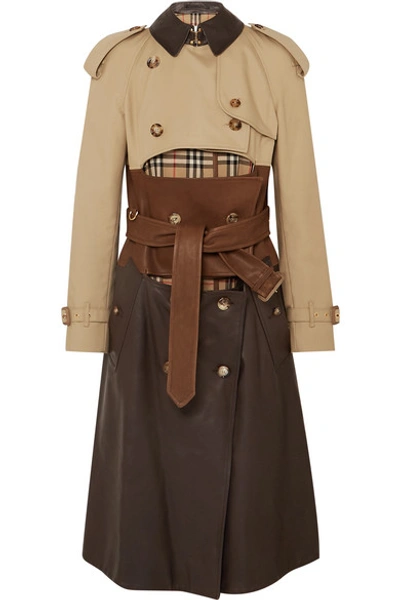 Shop Burberry Paneled Leather, Cotton-gabardine And Canvas Trench Coat In Beige