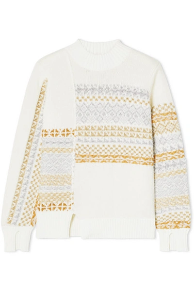 Shop 3.1 Phillip Lim / フィリップ リム Asymmetric Patchwork Metallic Fair Isle Wool-blend Sweater In Cream