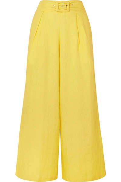 Shop Faithfull The Brand Lena Belted Linen Wide-leg Pants In Yellow