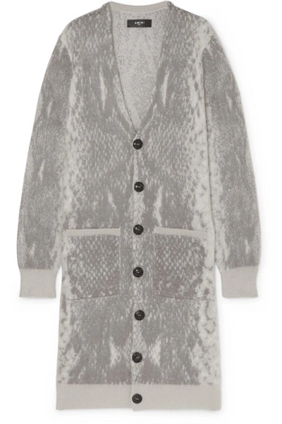 Shop Amiri Oversized Snake-intarsia Wool And Cashmere-blend Cardigan In Gray
