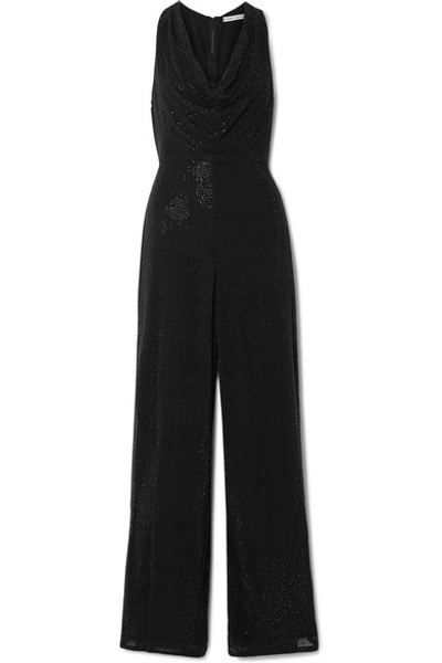 Shop Alice And Olivia Salem Crystal-embellished Georgette Jumpsuit In Black