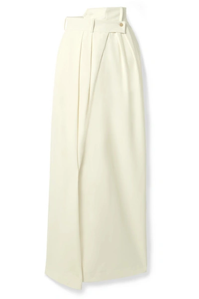 Shop A.w.a.k.e. Pirt Wrap-effect Pleated Crepe Maxi Skirt In Ivory