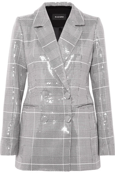 Shop Rasario Double-breasted Checked Sequined Tweed Blazer In Gray